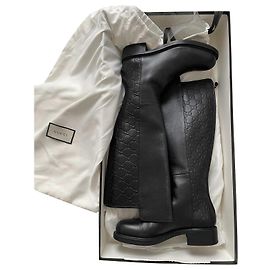Gucci Black Leather Boots Black