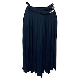 Diane Von Furstenberg-Golden Goose Pleated Wrap Midi Skirt in Blue Acetate-Navy blue