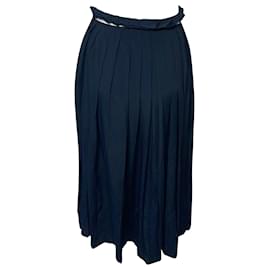 Diane Von Furstenberg-Golden Goose Pleated Wrap Midi Skirt in Blue Acetate-Navy blue