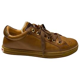Dsquared2-Dsquared2 Fur Lined Sneakers in Brown Leather-Brown