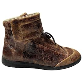 Maison Martin Margiela-Maison Margiela Distressed Future High Top Sneakers in Brown Leather-Brown