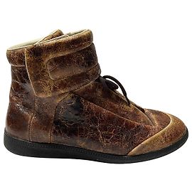 Maison Martin Margiela Tênis de cano alto Maison Margiela Distressed Future em couro marrom Marrom