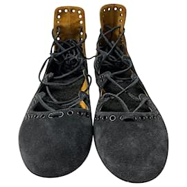 Isabel Marant-Chaussures plates à lacets Isabel Marant en daim noir-Noir