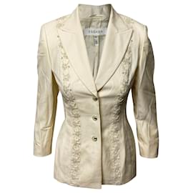 Escada-Escada Lace and Pearl Trouser Suit Set in Cream Wool-White,Cream
