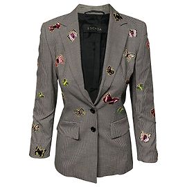 Conjunto de Calças Houndstooth Escada com Frisos em Lã Cinza Cinza