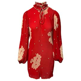 Ganni-Ganni Minikleid mit Blumenmuster aus rotem Polyester-Rot