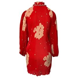 Ganni-Ganni Minikleid mit Blumenmuster aus rotem Polyester-Rot