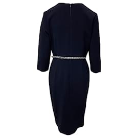 Max Mara-Max Mara Liriche Vestido Bainha Com Cinto Em Azul Marinho Stretch Lã-Azul marinho