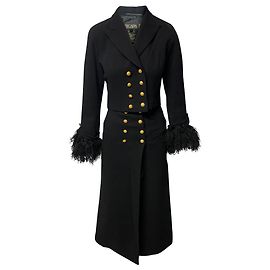 Escada x Margaretha Ley Trenchcoat mit Pelzbesatz aus schwarzer Wolle Schwarz