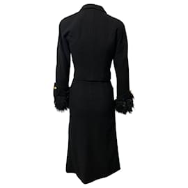 Escada-Trench-coat à bordure en fourrure Escada x Margaretha Ley en laine noire-Noir