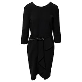 Max Mara-Max Mara Biacco Robe Ceinturée en Laine Noire-Noir