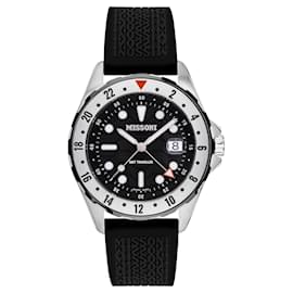Missoni-Missoni Missioni GMT Traveller Silicone Watch-Silvery,Metallic