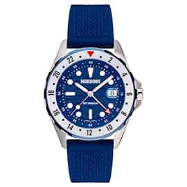 Missoni-Missoni Missioni GMT Traveller Silicone Watch-Silvery,Metallic