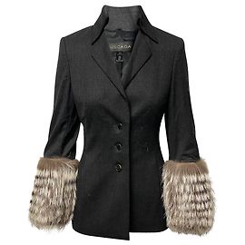 Escada Fur Trouser Suit in Black Wool Black