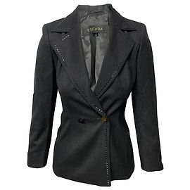 Escada Black Stone Trouser Suit Set in Black Wool Black
