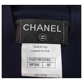 Chanel-Chanel CC logo Cashmere Navy Top a maniche lunghe-Blu scuro