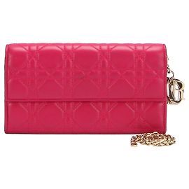 Cartera de piel con cadena Dior Red Cannage Roja
