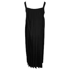 Max Mara-Max Mara Zadar Pleated Long Dress in Black Polyester-Black