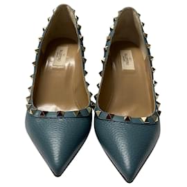Valentino Garavani-Zapatos de tacón Rockstud Valentino Garavani 85 en piel de becerro Amadeus azul-Azul