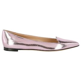 Sergio Rossi Metallic Cracked-Leather Flats Pink