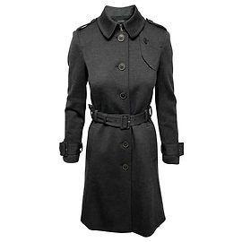 Joseph lined Breasted Belted Trench Coat in Grey Virgin Wool Black