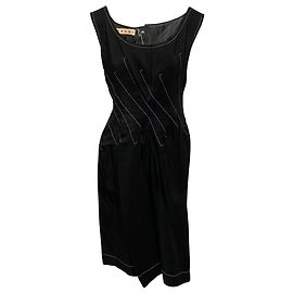 Marni Kleid mit Kontrastnähten in Schwarz Ramie Schwarz