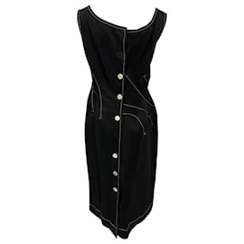 Marni-Vestido Marni con costuras en contraste en ramio negro-Negro