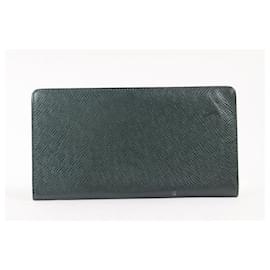 Louis Vuitton-Dark Green Taiga Leather Brazza Wallet Long Card Holder-Other