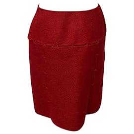 Prada-Prada Knitted Pencil Skirt in Burgundy Wool-Dark red