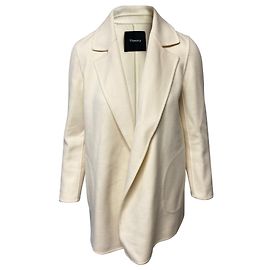 Theory Long Jacket with Pockets in Cream Wool White Cream