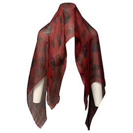 Alexander Mcqueen-Alexander McQueen Skull Pattern Square Scarf in Red Silk-Red
