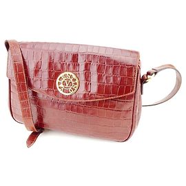 [Used] Valentino Garavani Shoulder Bag Back One Shoulder Crocodile Embossed Brown Leather Brown