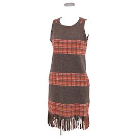 [Usado] JUNYA WATANABE Vestido de lã Comme des Garcons ◆ Marrom / Franja / Sem Mangas Marrom
