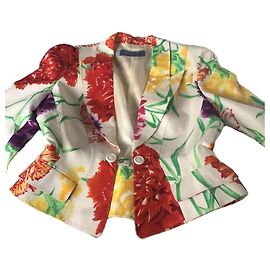 Thierry Mugler Painted Floral Short Sleeve Jacket and Skirt Suit Multiple colors
