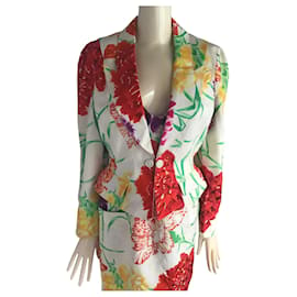 Thierry Mugler-Ensemble veste et robe ajustée à fleurs peintes Thierry Mugler-Multicolore