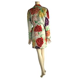 Thierry Mugler-Ensemble veste et robe ajustée à fleurs peintes Thierry Mugler-Multicolore