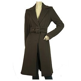 Sportmax Sport Max dark brown belted knee length single breast woolen coat IT US 8 It 42 Brown