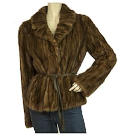 Autre Marque-LALTRAMODA Chocolate Brown Mink Fur Cardigan Jacket Size 44 W. Thin Leather Belt-Light brown