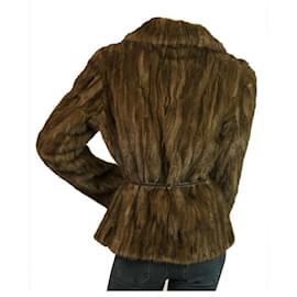 Autre Marque-LALTRAMODA schokoladenbraune Nerz-Strickjacke Jacke Größe 44 W. Dünner Ledergürtel-Hellbraun