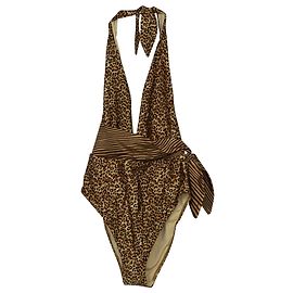 Zimmermann Empire Knotted Halterneck Swimsuit in Leopard-Print Polyamide Other