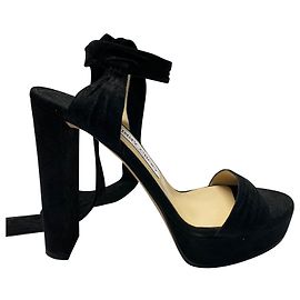 Jimmy Choo Kaytrin Ankle Tie Platform in camoscio nero Nero