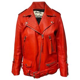 Autre Marque Acne Studios Merlyn Oversized Biker Jacket in Red Lambskin Leather Red