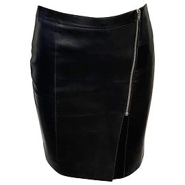 Mini-saia Alexander Wang com zíper assimétrico em couro de cordeiro preto Preto