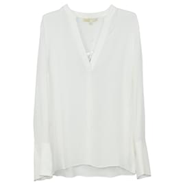 Michael Kors-Michael Michael Kors V Neck Flared Cuff Shirt White Silk-White