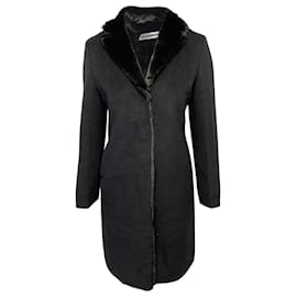 Jil Sander-Jil Sander Long Faux Fur Coat in Black Wool and Angora-Black