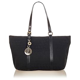 Fendi-Fendi Black Zucchino Canvas Tote Bag-Black