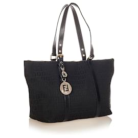 Fendi-Fendi Black Zucchino Canvas Tote Bag-Black