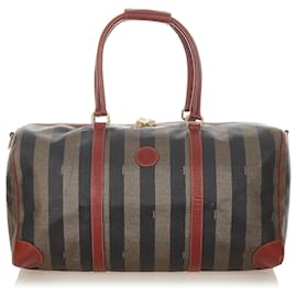 Fendi-Fendi Brown Pequin Travel Bag-Brown,Black