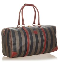 Fendi-Fendi Brown Pequin Travel Bag-Brown,Black