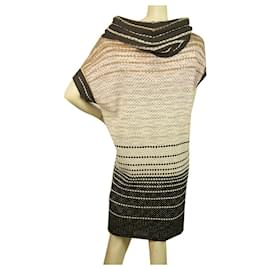 M Missoni-M Missoni Beige Pink brown Black Knitted Cap Sleeve knee length dress 42 It-Multiple colors